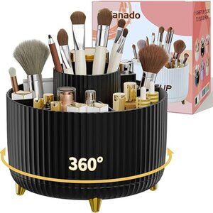360° Rotate Makeup Brush Holder Organizer Black